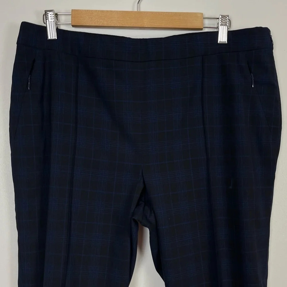 Carlisle New York Pants Womens 12 Black Navy Blue Plaid Wool Blend Side Zip - Picture 3 of 12